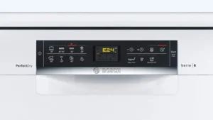 Bosch dishwasher showing E24 error code on control panel indicating drainage problem