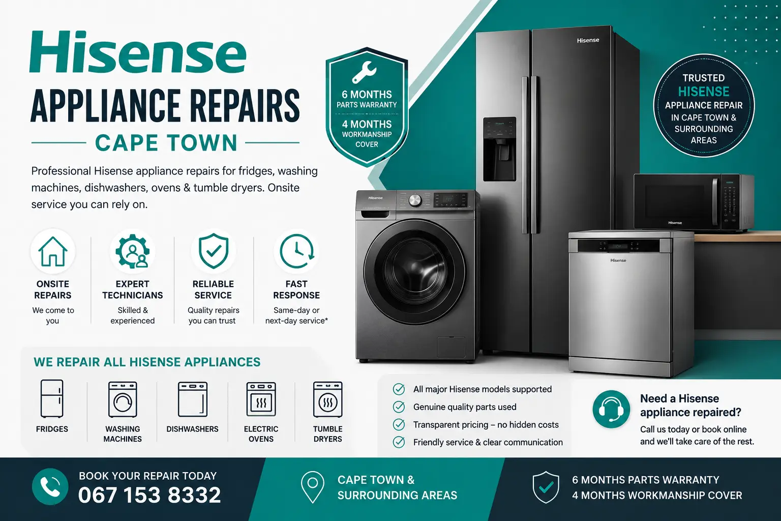 Technician repairing a Hisense appliance in Cape Town home